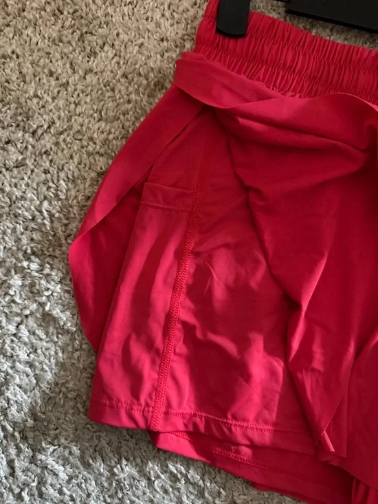 Red Women's Drawstring Ruffle Shorts - Picture 3 of 3